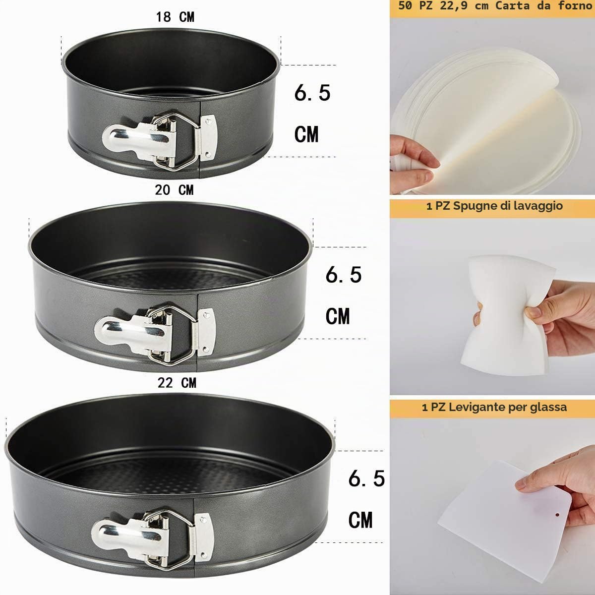Set di 3 teglie Rotonde Antiaderenti e a Prova di Perdite, Teglia da Forno Rotonda,con Fondo Piatto, con RivestimentoAntiaderente,colore nero(18cm/20cm/22cm)