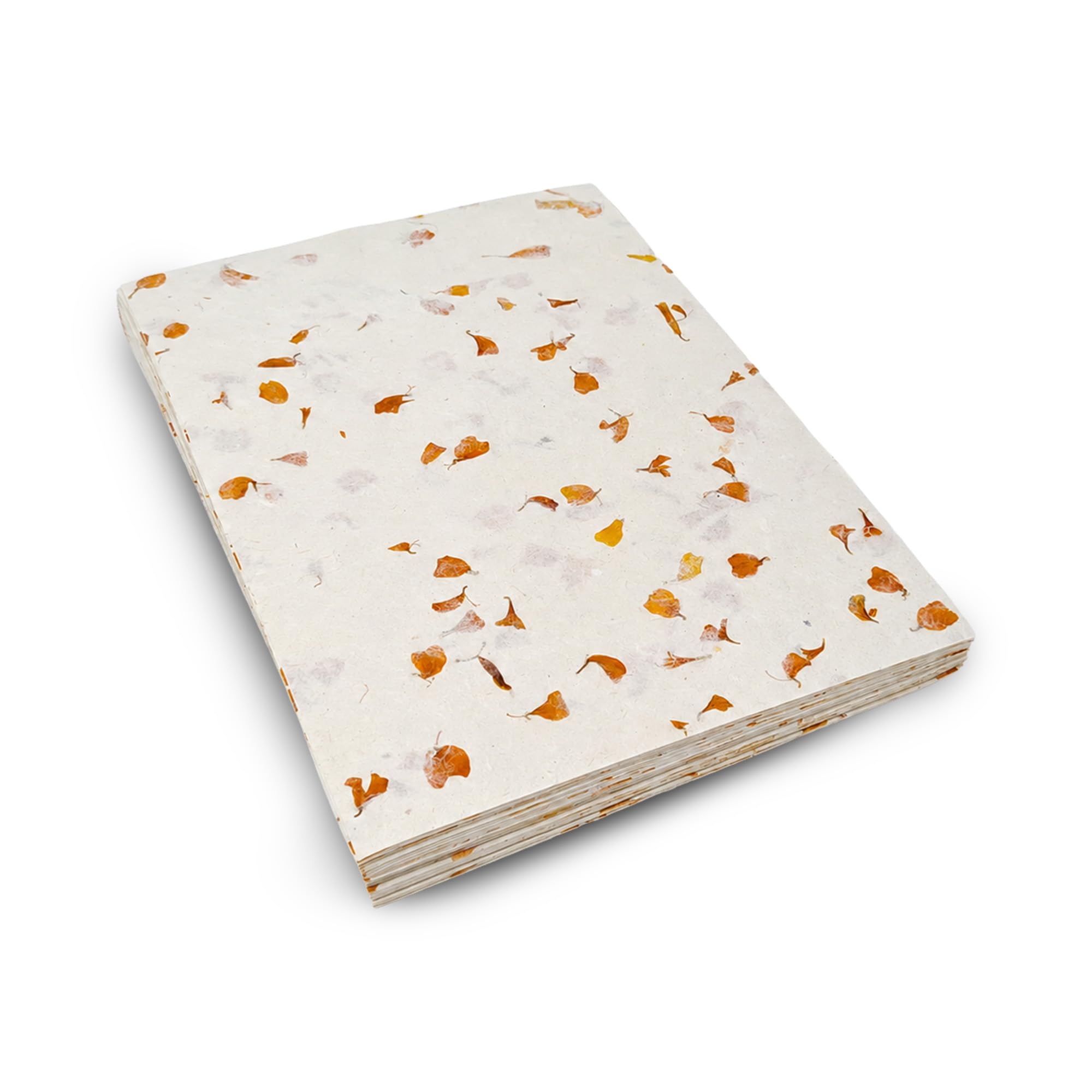 A4 Lokta Printer Paper, Merigold Petals on Natural Nepalese Handmade Lokta Paper (40)