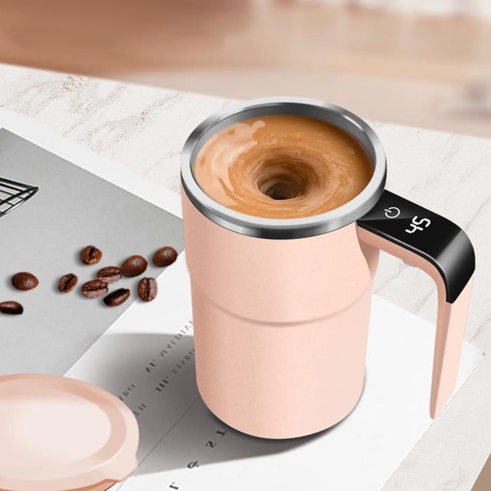 Taza de Autoagitación Taza de Café Portátil con Display Automático de