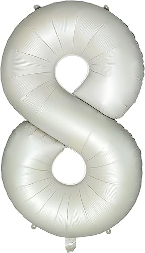 Globos con el número 8, color arena blanca, ocho globos para decoraciones de cumpleaños de 8 años, 40 pulgadas, color blanco crema, números grandes,