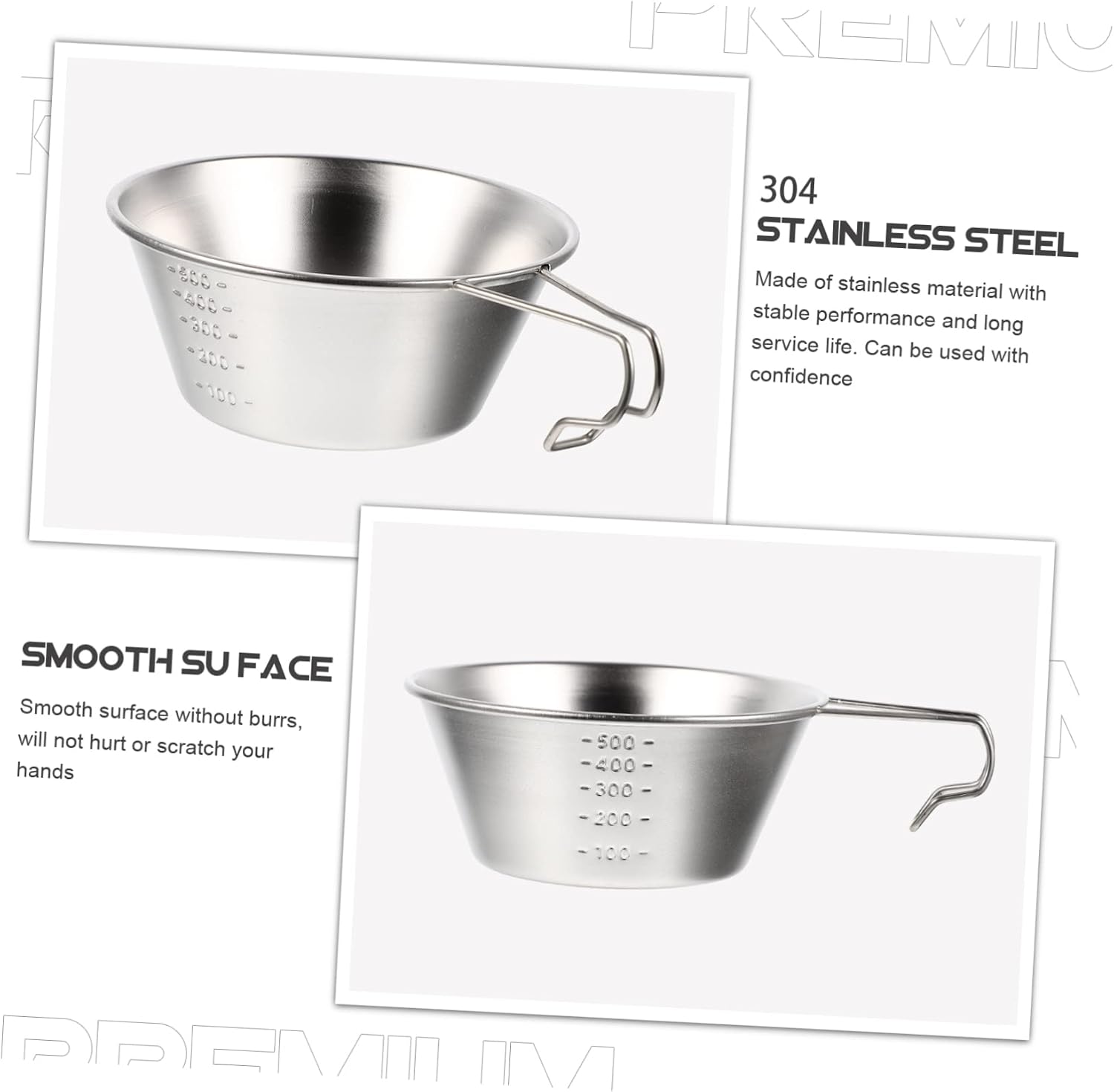 3pcs Stainless Steel Camping Bowls Lightweight Durable Multi-function Outdoor Cups Smooth Surface for Hiking Picnics and Travel Supplies