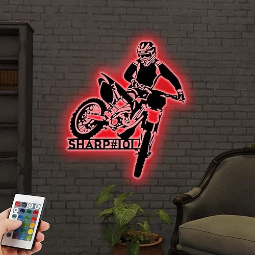 Miniatura 7 de Arte de pared de metal personalizado para motocross con luz LED, luz nocturna personalizada con nombre de motocross, decoración de lámpara de neón