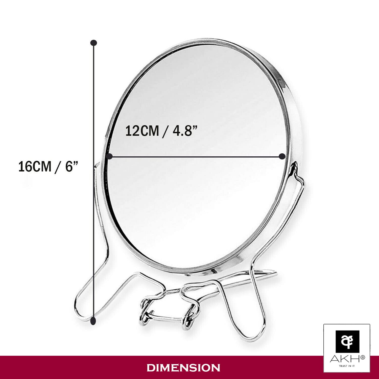 AKH® Double-sided Make Up Mirror, Silver, 16L x 12.8W cm - Image 2