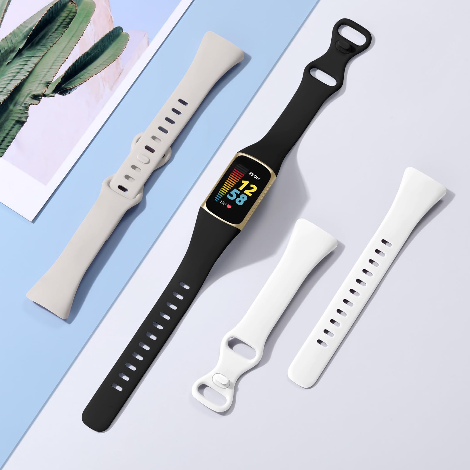 CeMiKa Silicone Slim Strap Compatible with Fitbit Charge 5/6, Soft Breathable Sport Bands - Image 4