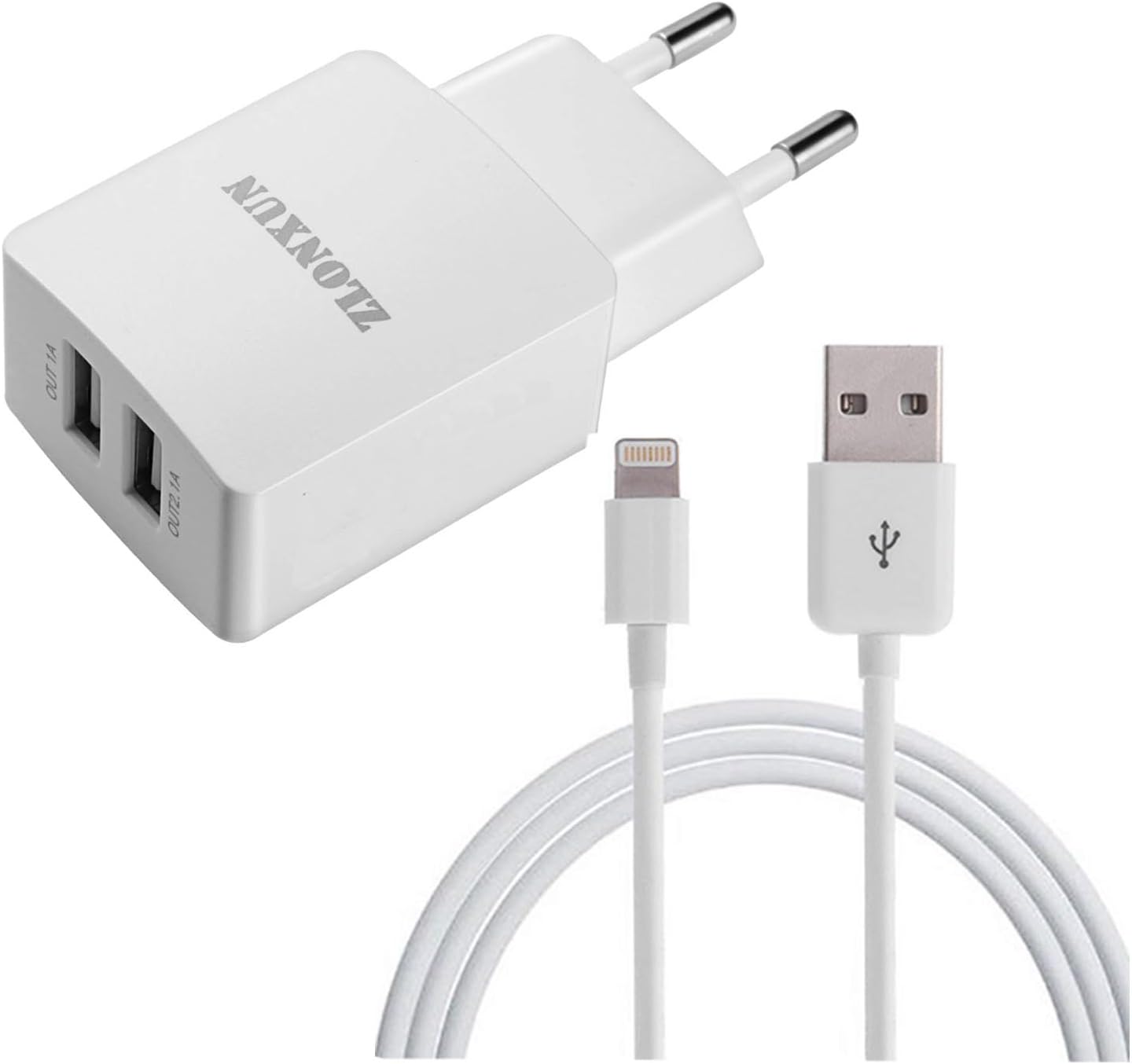 ZLONXUN European Charger + USB Cable for Iphone 7/7plus/6/6S/6 Plus/6S Plus/8/8 Plus/X/5/5S,ipad,ipod,mètre …