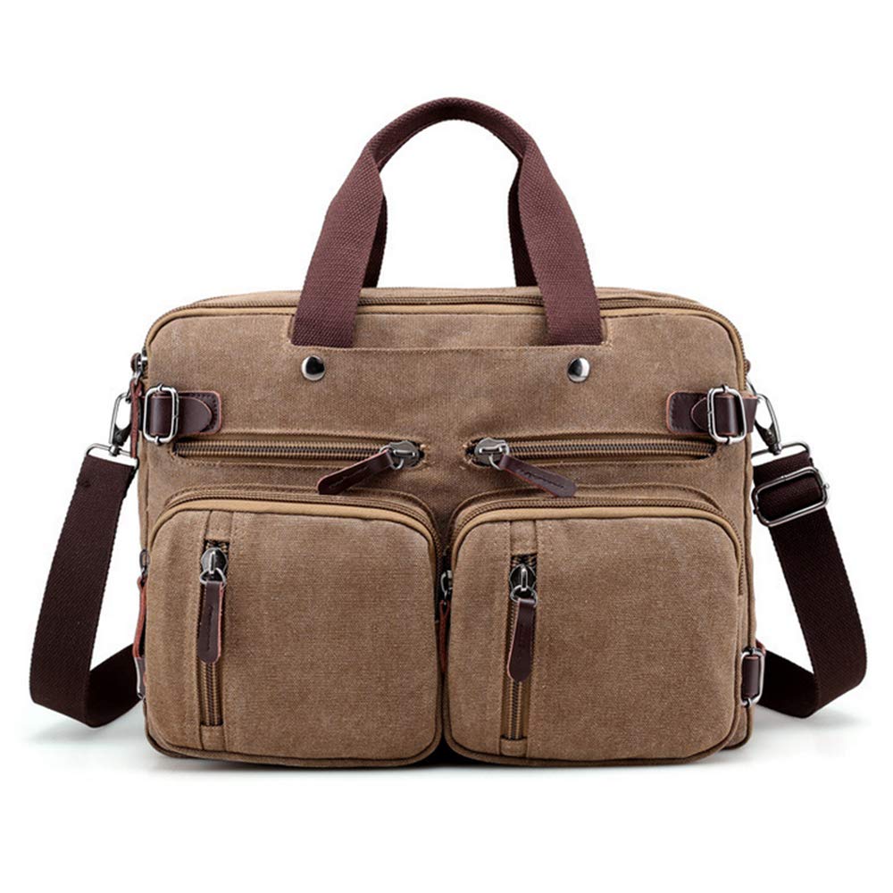 Chikencall - Maletín de Ordenador portátil, 3 vías, Convertible, Lona, Bandolera, Mochila híbrida de Negocios, 38 cm, para Trabajo en el Colegio marrón marrón