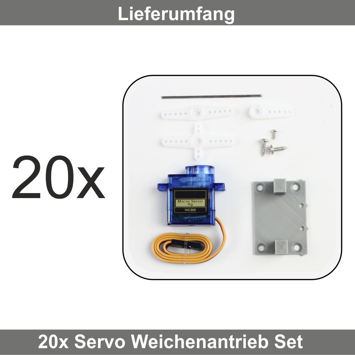 Overdrive-Racing 20 x Servo Weichenantrieb - Spur 0, H0, TT, N, Z - Servoantrieb Unterflur - SG90