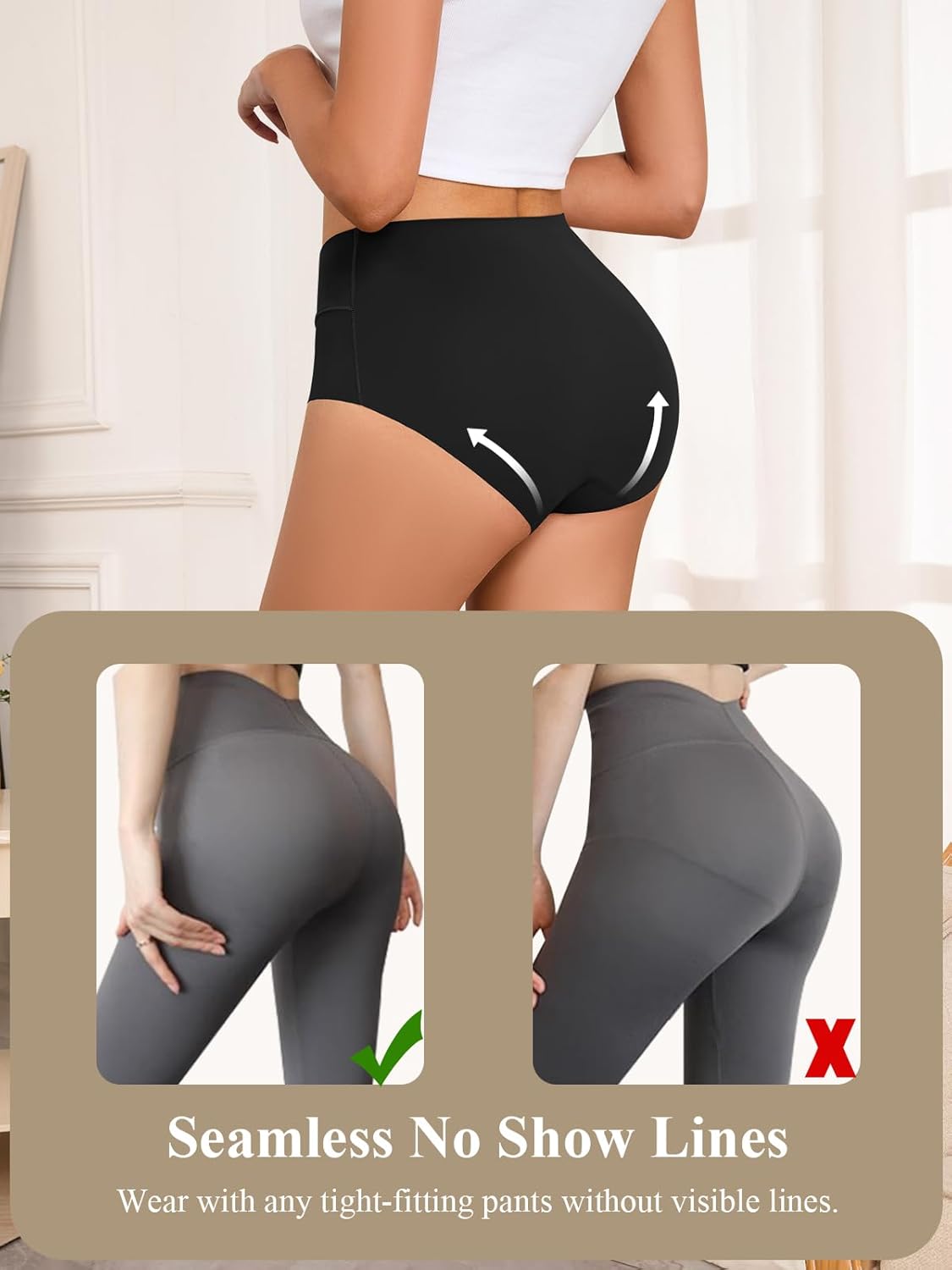 Women's Seamless Underwear High Waisted Tummy Control No Show Panties Full Coverage Stretch Briefs 4 Pack - Image 5