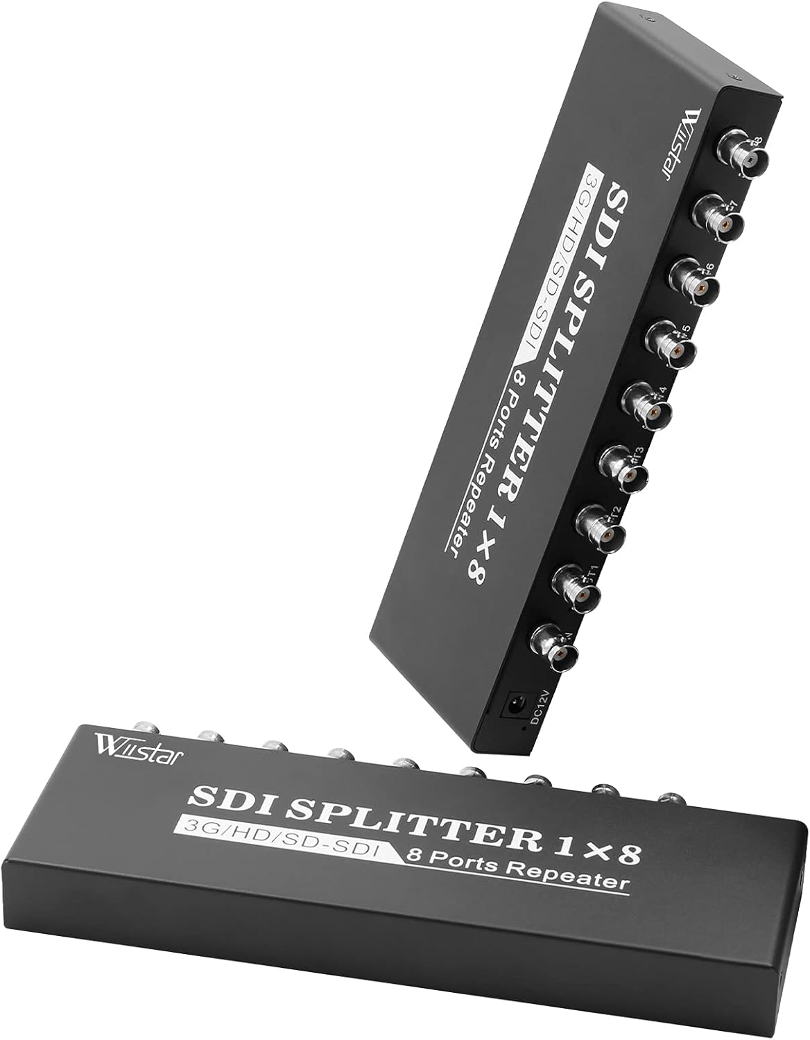Wiistar SDI Splitter 1x8 SDI 1 in 8 Out Supports SD/HD/3G-SDI Repeater Extender with Power Adapter SDI Video Splitter for Monitor