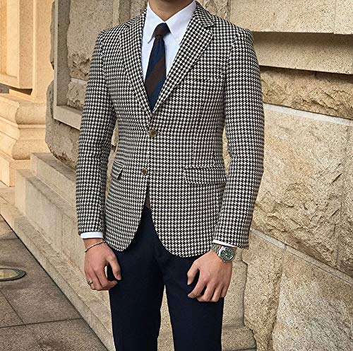 Kromoc Men's Suit Blazer Two Buttons Plaid Wedding Party Jacket2