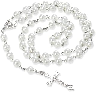 Rosary Beads Catholic for Woman Men Rosary Catholic Necklace Jesus Christ Cross Rosary Necklace for Boys Girls Religious Jewelry Gifts