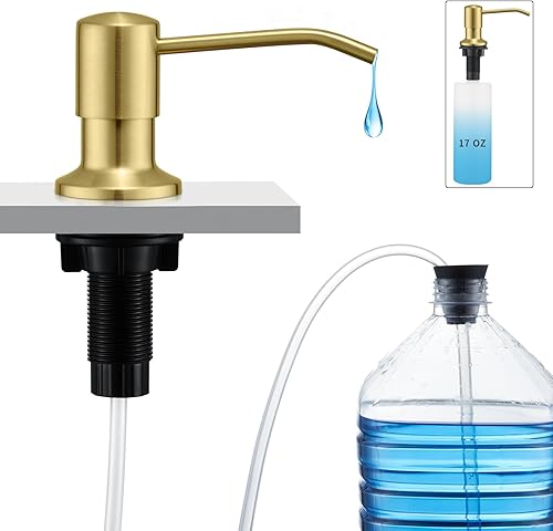 CREA Brushed Glod - Dispensador de jabón para fregadero de cocina, dispensador de jabón de cocina dorado, dispensador de jabón integrado de acero