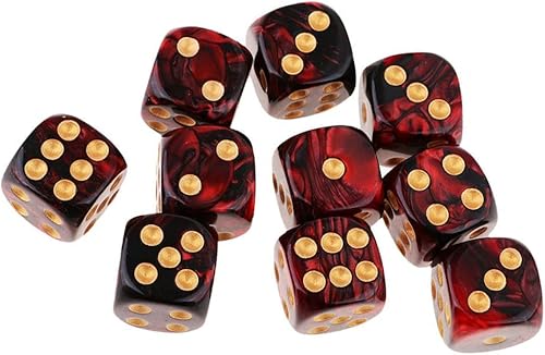 Miniatura 5 de 10 dados poliédricos D6 de 0.632 pulgadas de acrílico para juegos de mesa RPG MTG DND (rojo negro)