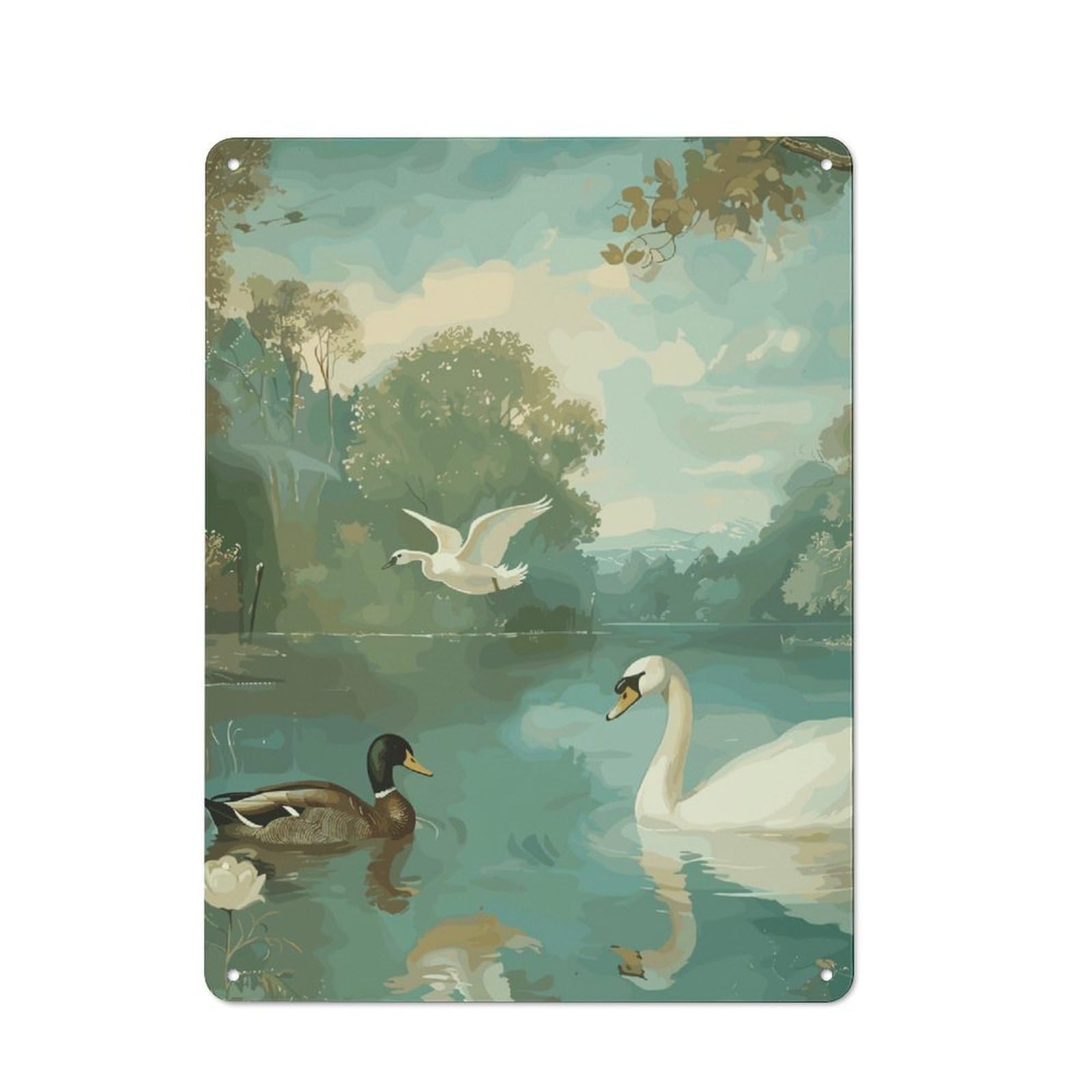 Junmoney Natural Swan Decorative Metal Plaque 40X30cm, Clean Industrial Industrial Wall Decor For Modern Home, Workshop, Office Or Cafe