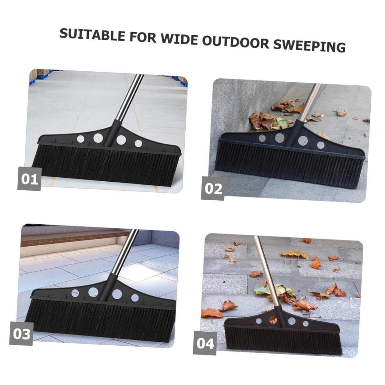 Escoba Ancha Negra con Cabeza de Acero Inoxidable y Nylon para Exteriores Desmontable Mango Largo Ergonómico, Adecuado para Limpieza de Jardines, Patios y Superficies de Concreto