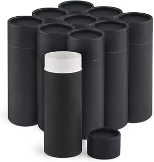Furnido 10 Pcs 2 oz Cardboard Deodorant Containers,Push-Up Style,Top-Fill,Empty Kraft Paperboard Tubes Lip Balm Containers,Compostable Round Body Lotion Sticks Tube DIY Homemade Lip Balm Holder,Black