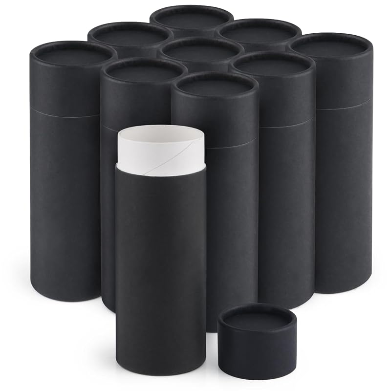 Furnido Tubos de Papelão Kraft para Cosméticos Sólidos, Push-Up, Preenchimento Superior, Pretos, 10 Unidades