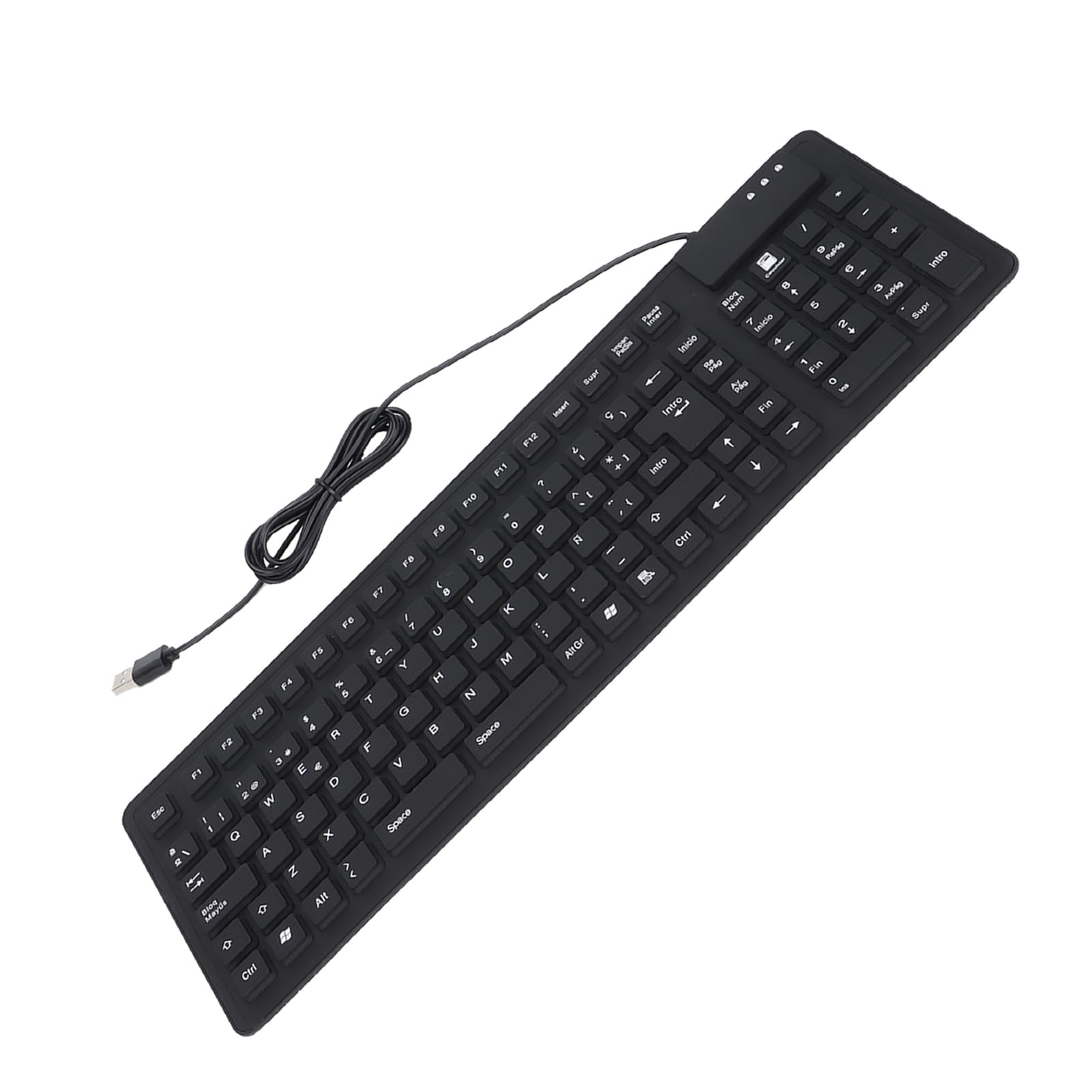 Teclado Impermeable Plegable de Silicona Español para Computadora, Teclado Silencioso con Cable USB de 108 Teclas, Ideal para Uso en el Hogar y la Oficina, Negro