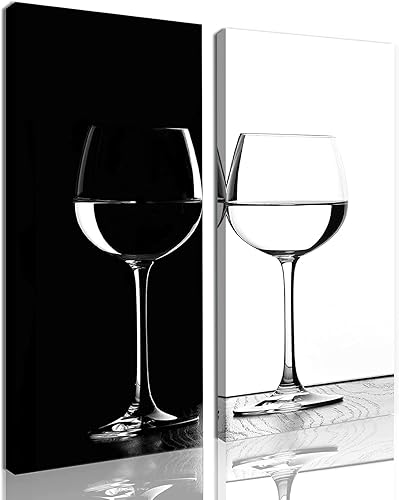 Arte de pared de cocina, cuadros de copa de vino, decoración de pared en blanco y negro para sala de estar, comedor, bar, obras de arte