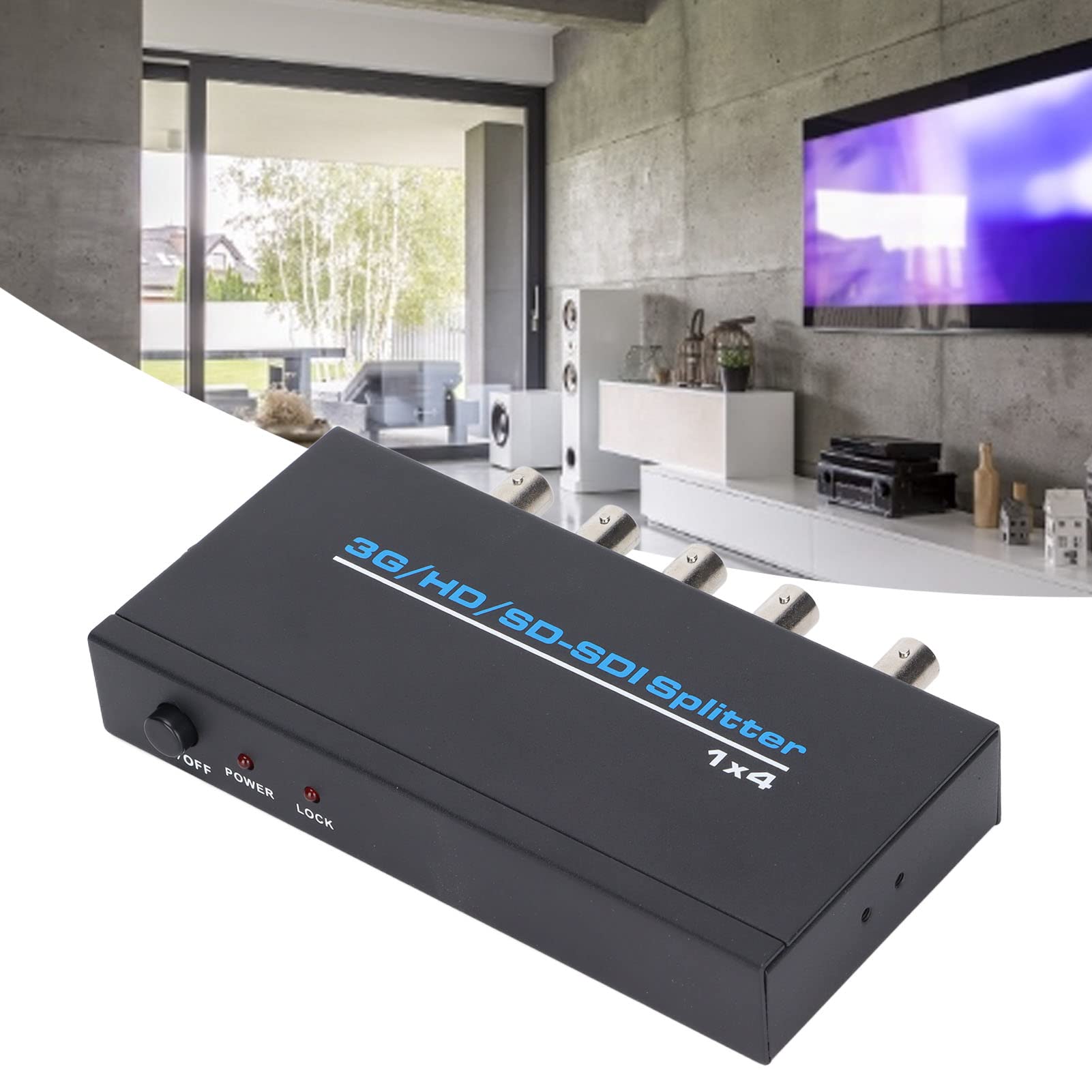 S114 SDI Splitter 1 in 4 out, Distributore Coassiale Amplificatore Video Splitter Box BNC, Distributore Digitale SDI Supporta SD‑SDI HD‑SDI 3G‑SDI Fino a 1320 Piedi AC(Nero)