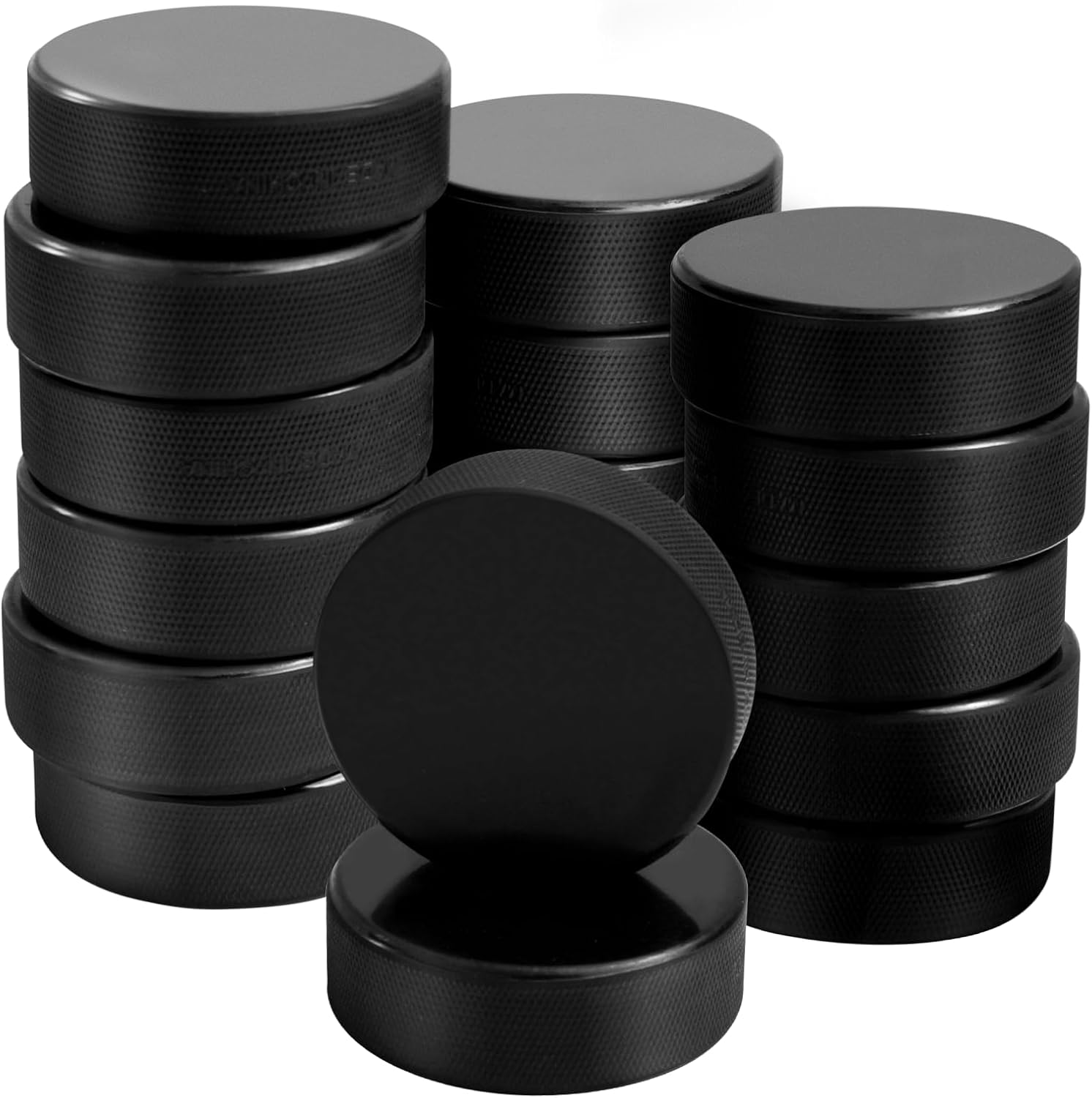 Ice Hockey Pucks with Reusable Mesh Bag, Rubber Street Hockey Puck Balls for Practicing and Classic Training, Diameter 3", Thickness 1", 6 oz, Official Regulation, Black