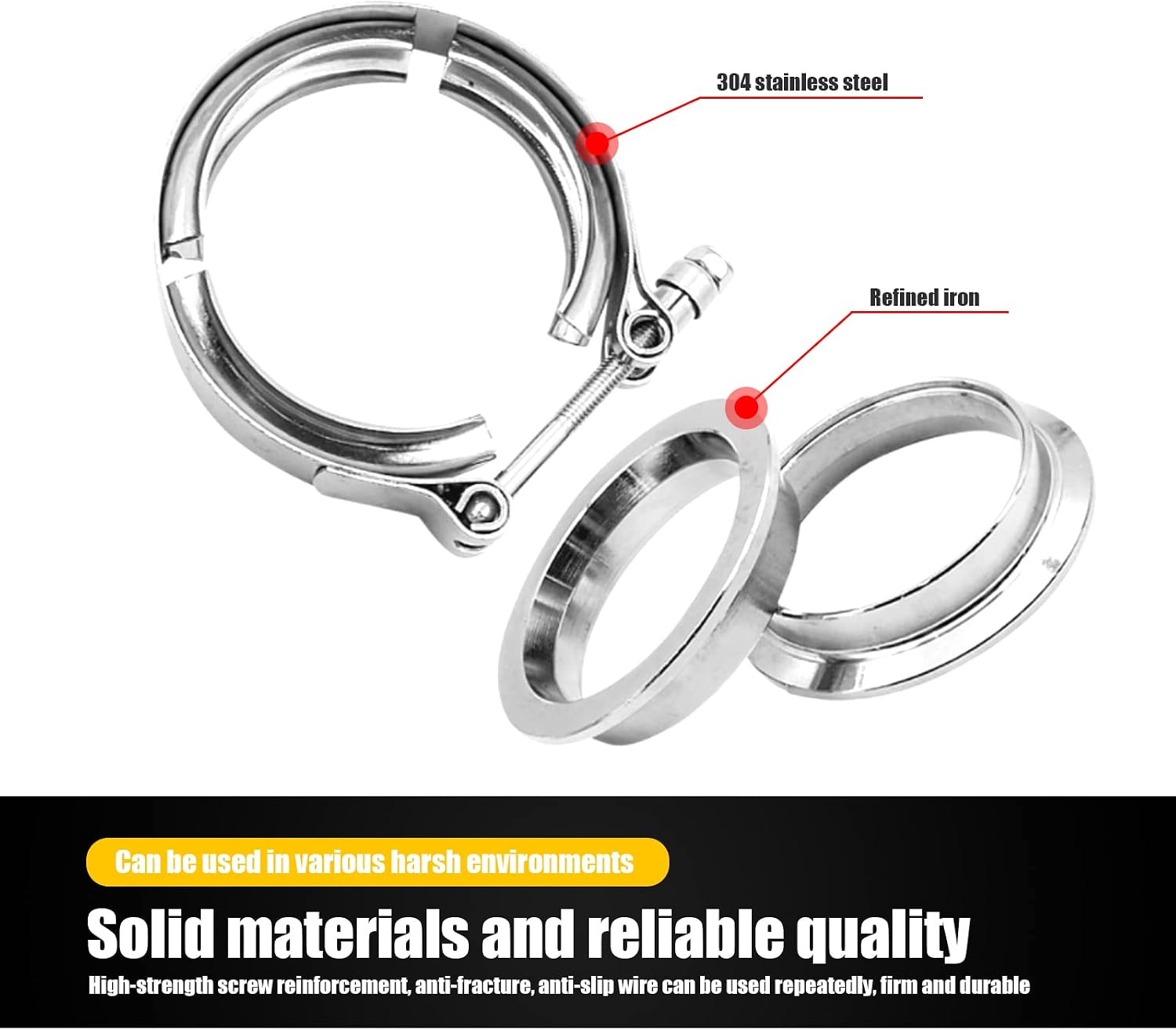 3" Stainless Steel Exhaust Clamp Kit, V-bolt Clamp, Male Female Flange Clip, Turbo Pipe Performance Exhaust System (Silver)