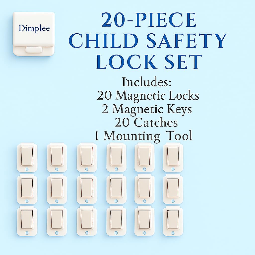 Magnetic Cabinet and Drawer Lock – 20-Piece Child Safety Lock Set + 2 Keys – Easy Installation No Drilling Required – Invisible and Aesthetic Design