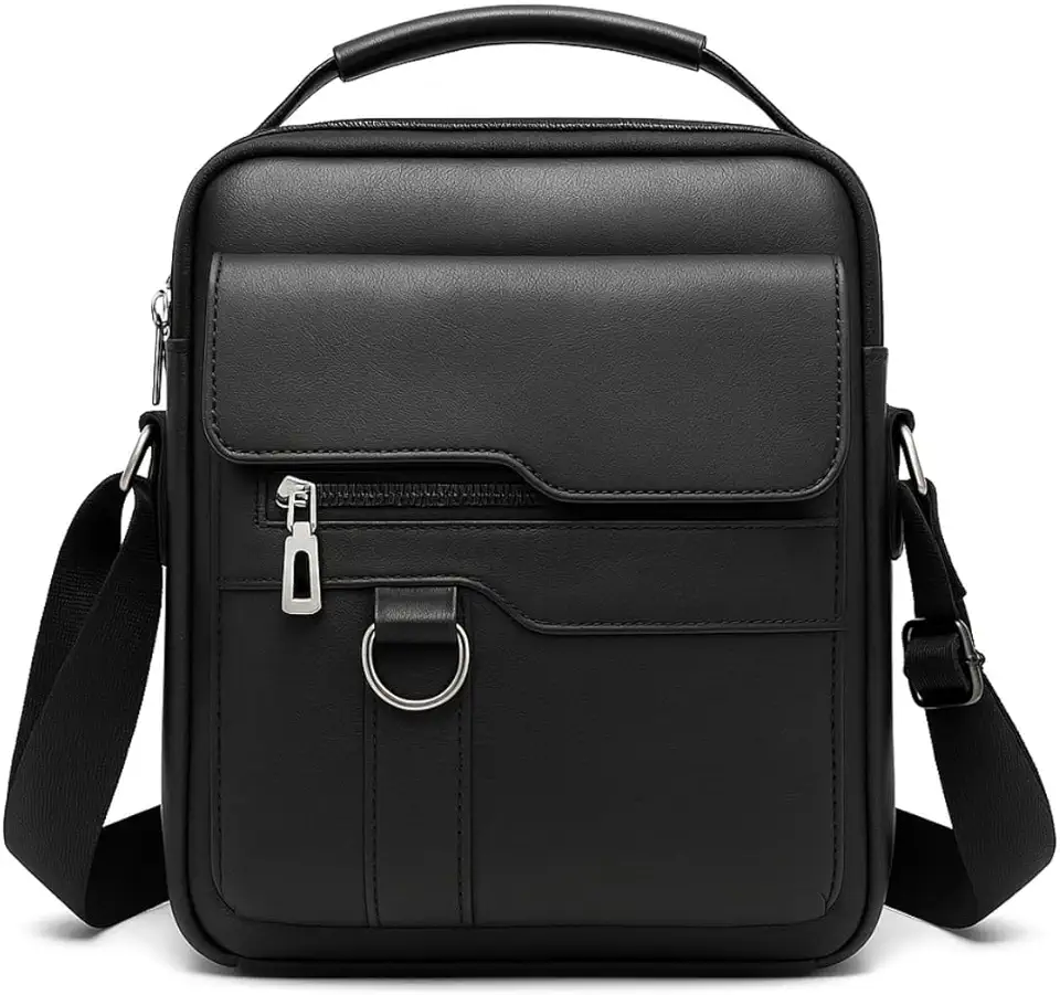 Bolsa Tiracolo Masculina Couro Sintético PU Crossbody Transversal Ombro Mão Casual Executiva Trabalho Viagem Compacta Alça Ajustável Vintage Elegante