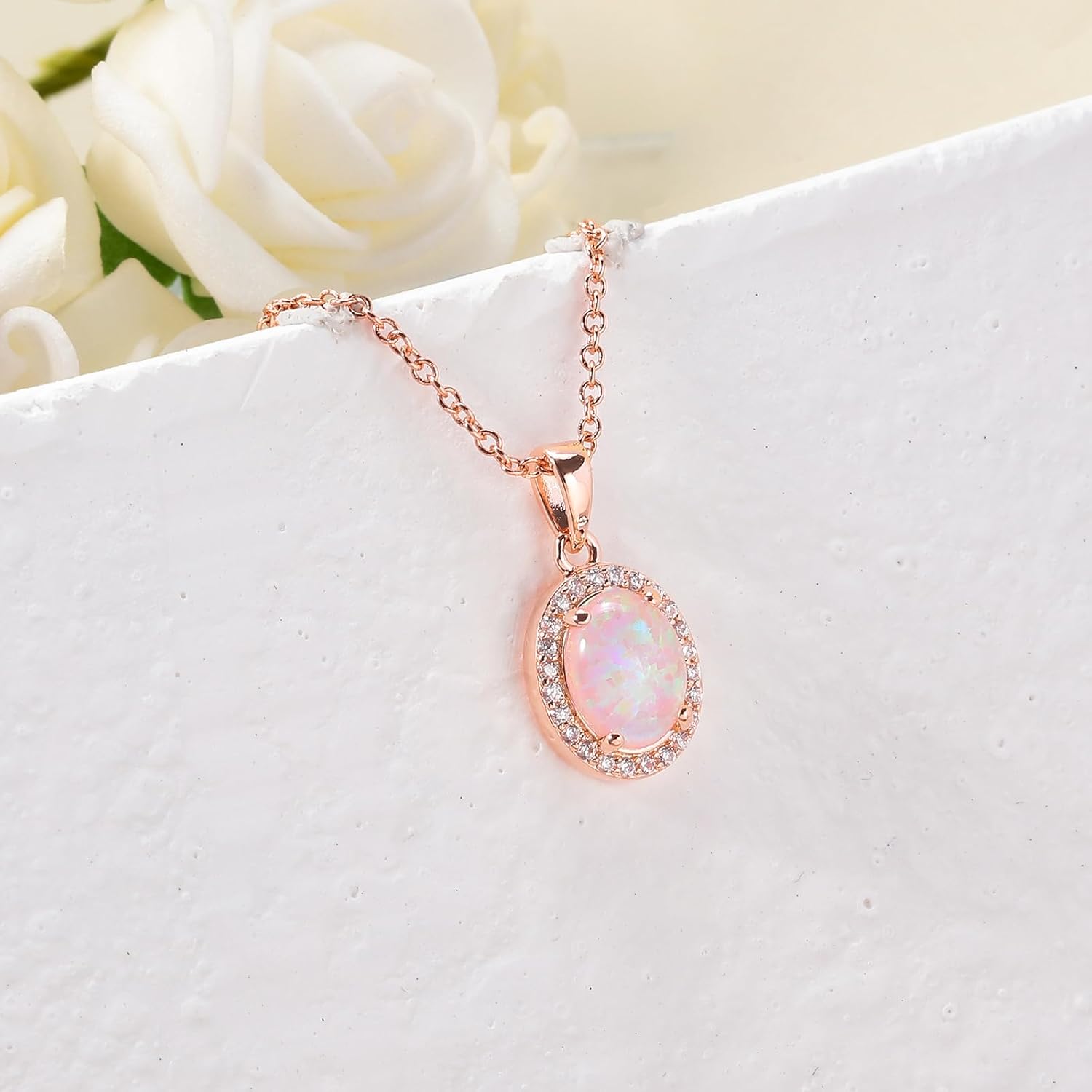 CiNily Pendant Necklace for Women, Created Oval Opal Pendant with Chain, Gemstone Necklaces Opal Jewelry Gift for Wedding Christmas Birthday - Image 4