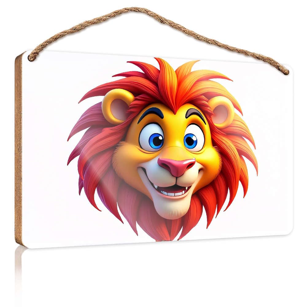 Hanging Decor Sign A Cheerful Cartoon Lion With Vibrant Red Mane. Funny Sign Decor Funny Wood Hanging Sign(20X30CM)