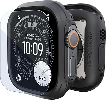 جراب حماية lectson لساعة Apple Watch Ultra 3/2/1 مقاس 49 مم مع واقي شاشة من الزجاج المقوى، سلسلة Quattro Max متينة لساعة iWatch، غطاء حماية متين من الدرجة العسكرية، مرن مقاوم للصدمات، أسود