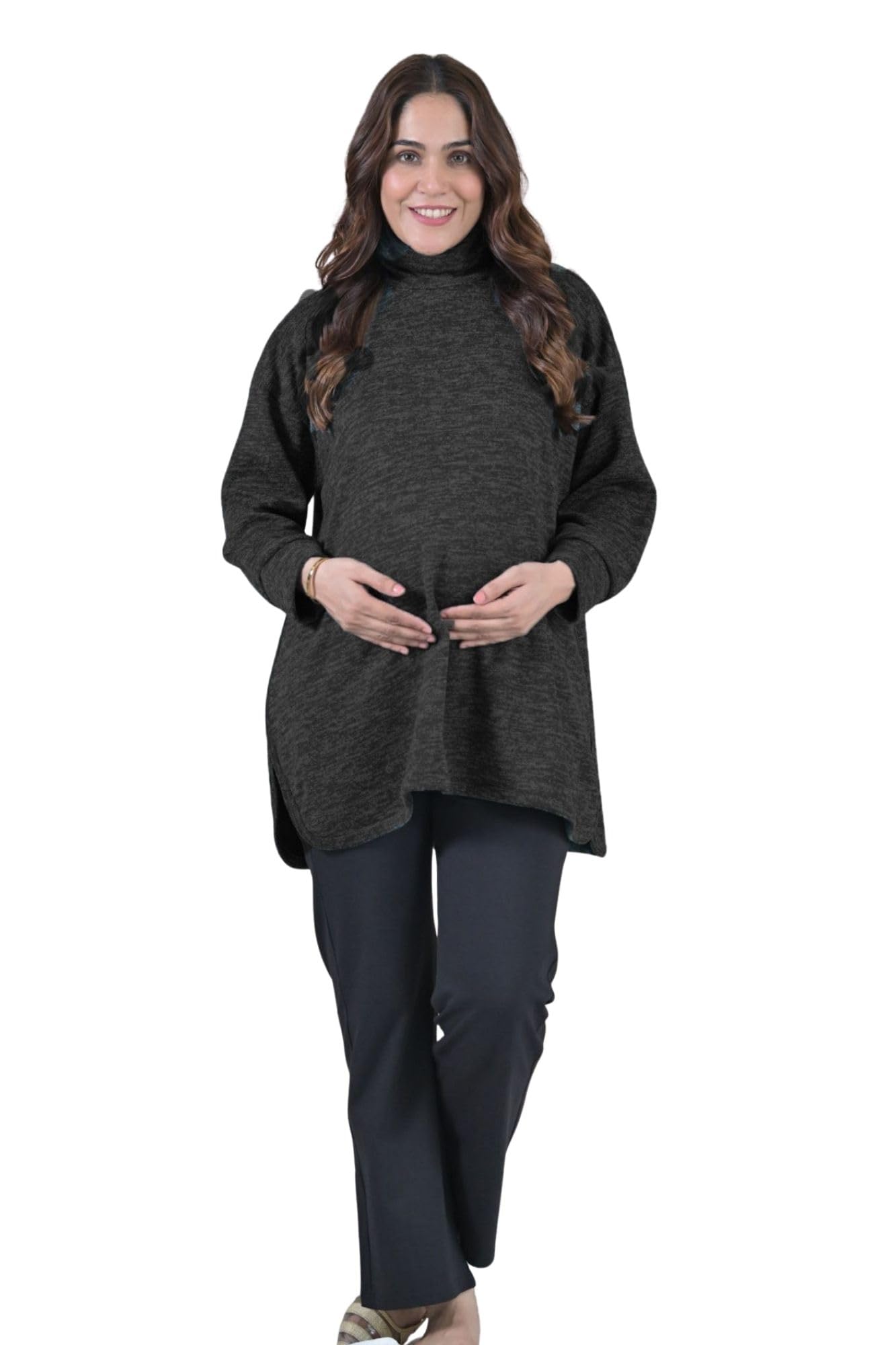 Midnight Blue Ribbed Maternity Stretchable Top-image-34