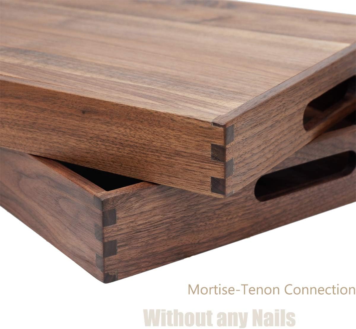 Set of 3 Large Square Solid Black Walnut Wood Ottoman Tray with Handles, Serve Tea, Coffee, Classic Wooden Decorative Serving Tray, 16+14+12 - Image 4