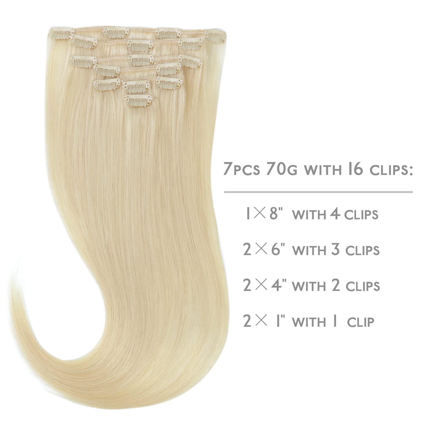 Wennalife Clip In Hair Extensions, 18 Inch 70g 7pcs Bleach Blonde Hair Extensions Clip In Real Hair Remy Human Hair Extensions Natural Silky Clip In Human Hair Extensions - Image 2