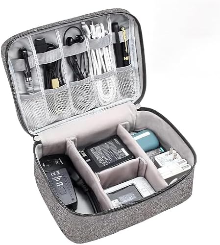 SAKINU Electronics Organiser Travel Cable Bag, Grey, Cationic Fabric, 24x18x10 cm, with Adjustable Dividers and Mesh Pockets