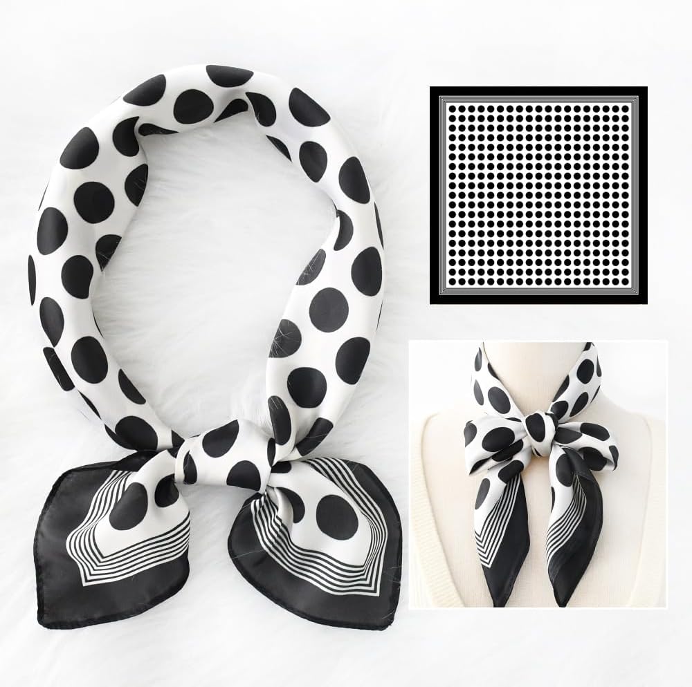 50s Polka Dot Square Scarf Women - Silk Like Lightweight Satin Neck Scarf, Head Wrap, Kerchief 50s Costume Accessory