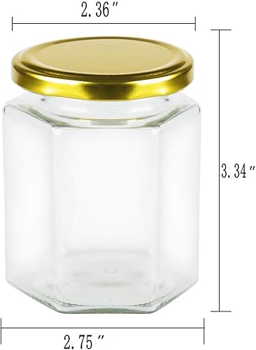 Vista 28 de Encheng Tarros hexagonales transparentes de 1.5 onzas, pequeños frascos de vidrio para miel con tapas (dorados), tarros Mason para hierbas