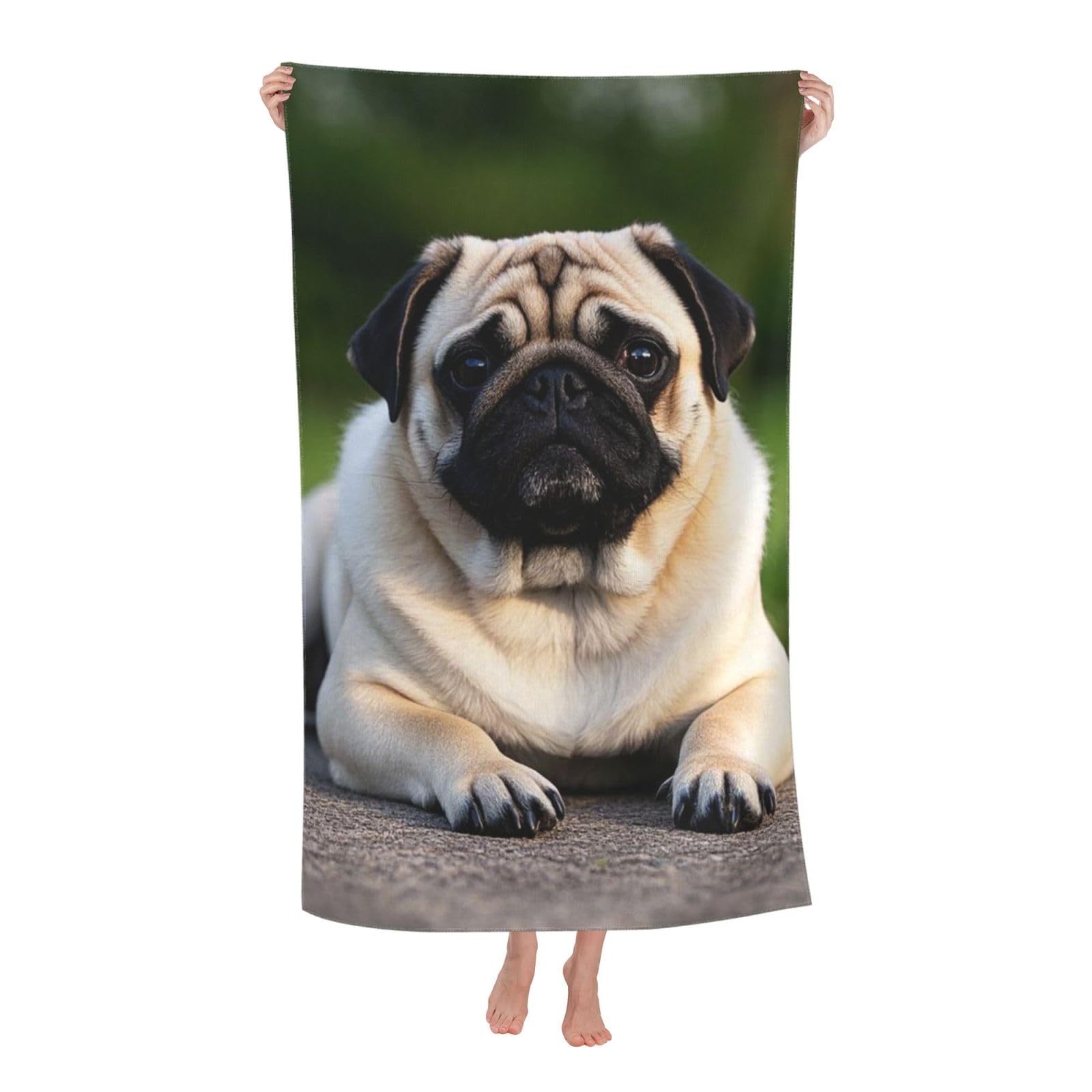 FodPand Pug Beach Towel Oversized 52 x 32 in Sand Free Pool Swim Towels for Adult Travel Blanket Lightweight Quick Dry Absorbent Bath Towels Cruise Vacation Accessories