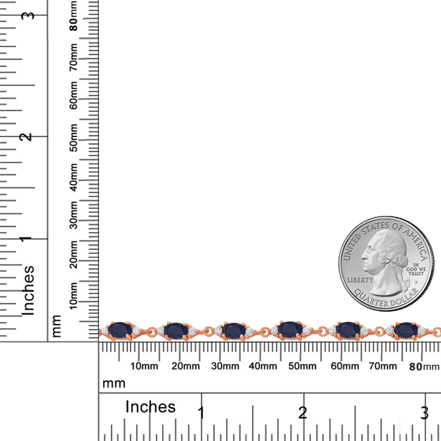 Gem Stone King 18K Rose Gold Plated Silver Blue Sapphire and White Moissanite Tennis Bracelet For Women (7.57 Cttw, Gemstone Birthstone, Oval 6X4MM, 6.5, 7, 7.5 Inch) - Image 5