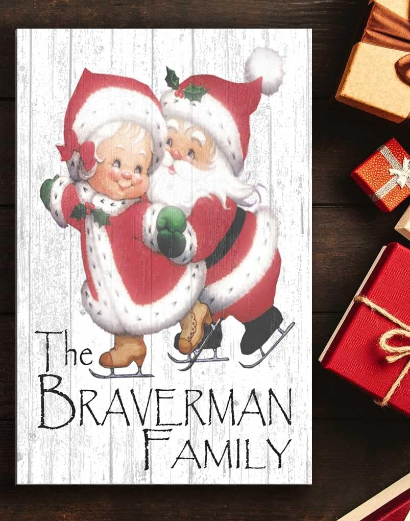 Vintage Santa Christmas Sign SOLID WOOD - Personalized Gift Idea Decoration - 16.5in x 10.5in