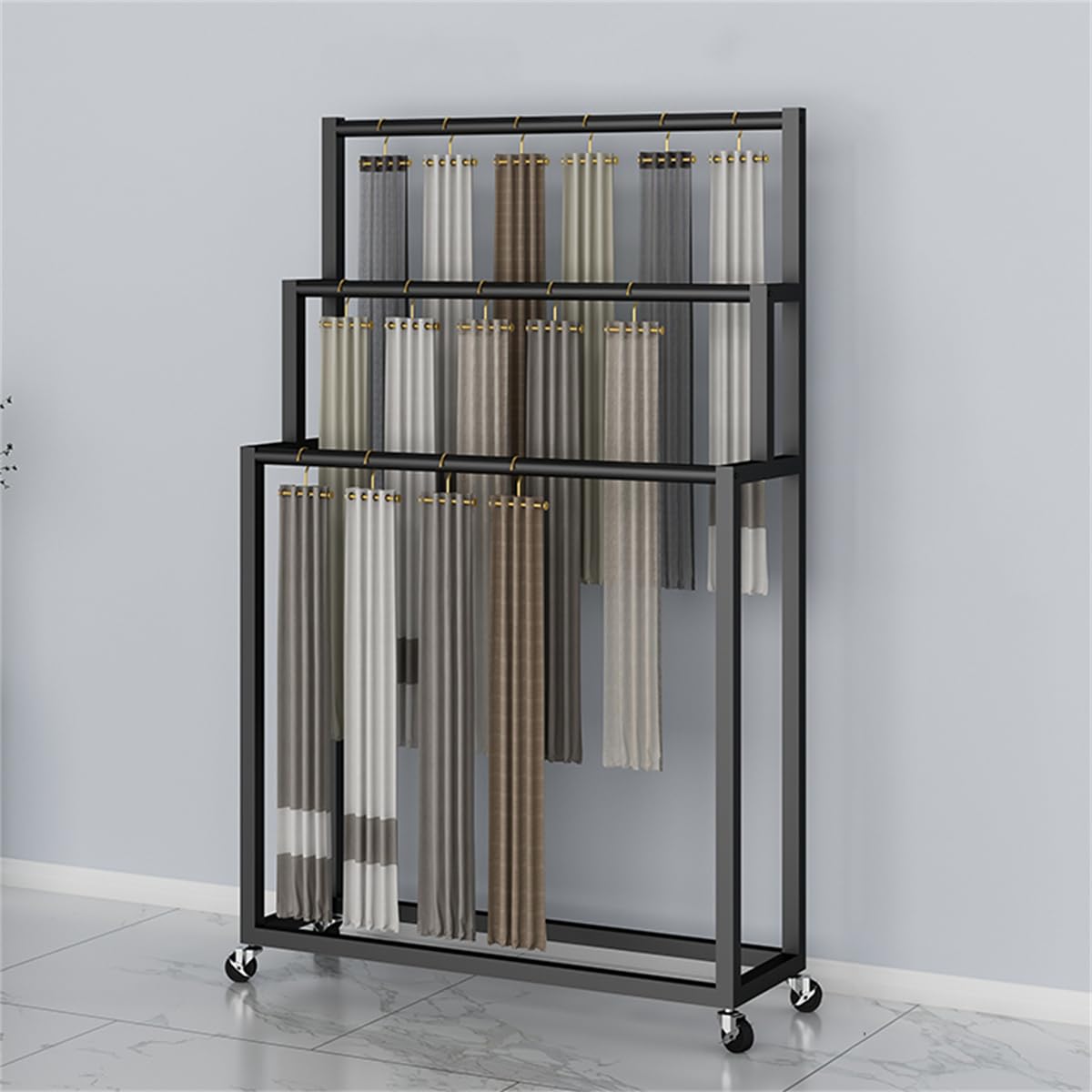 YNBSHGAA Heavy Duty Gold Freestanding Garment Display Rack with Wheels and Hooks150x150cm,Black-120x150cm