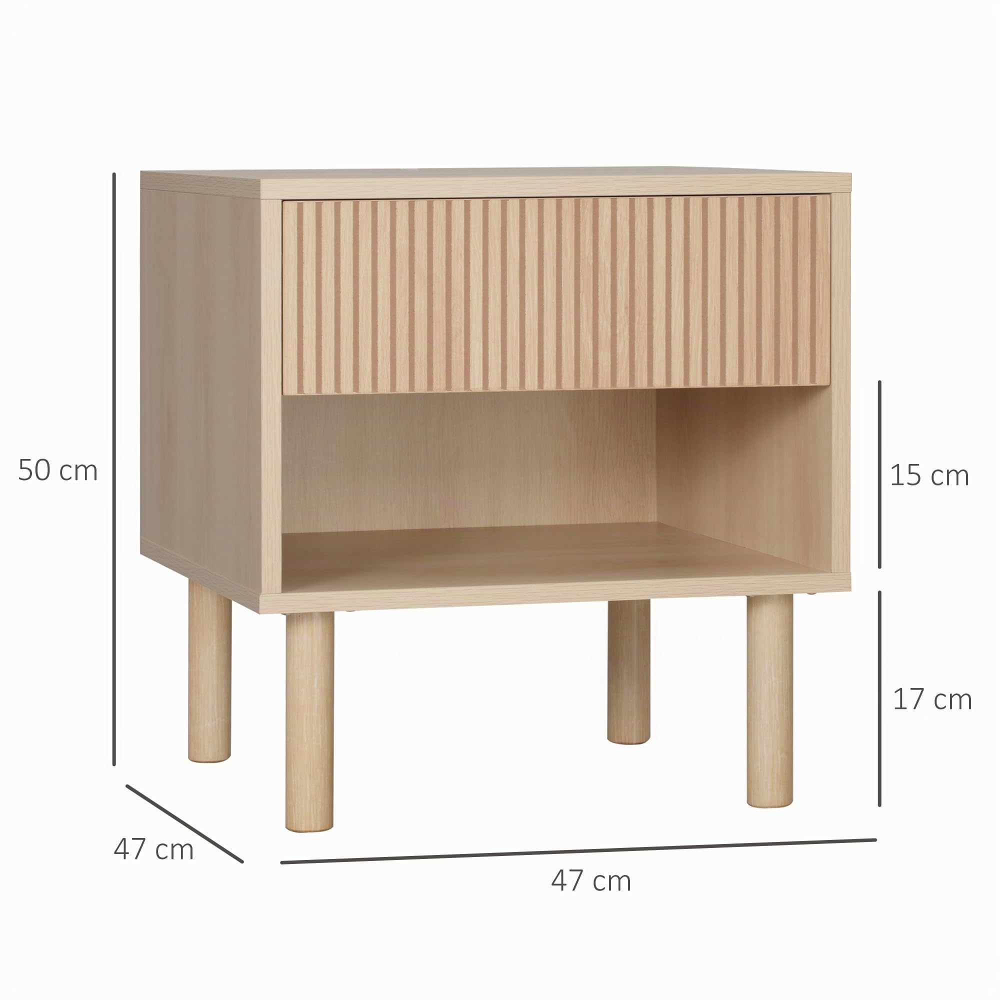 HOMCOM Mesita de Noche con Cajón y Estante 47x47x50 cm Madera Natural