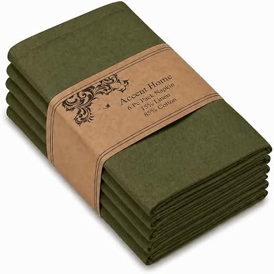 ACCENTHOME Olive Green Cotton Linen Napkin Set of 6 18x18 inch Dinner