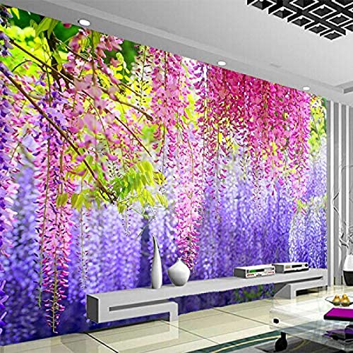 XLMING Coloridas flores de glicina hojas pintura de pared sala de estar restaurante Fondo Interior pared de Decoración Fotomural sala Sala de estar Pared Pintado Papel tapiz no tejido-350cm×256cm Cover