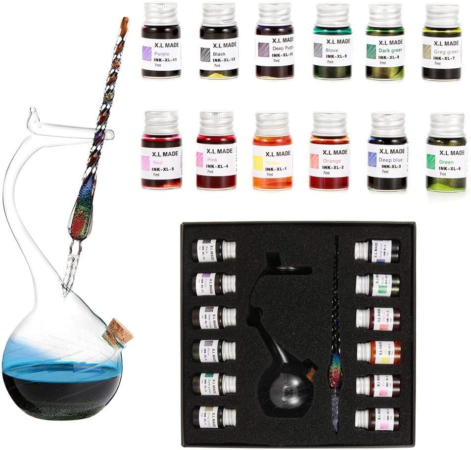 Amazon.com : AIYNC Quill Pen Ink Set with Quill Pen,Glass Pen,Wood ...