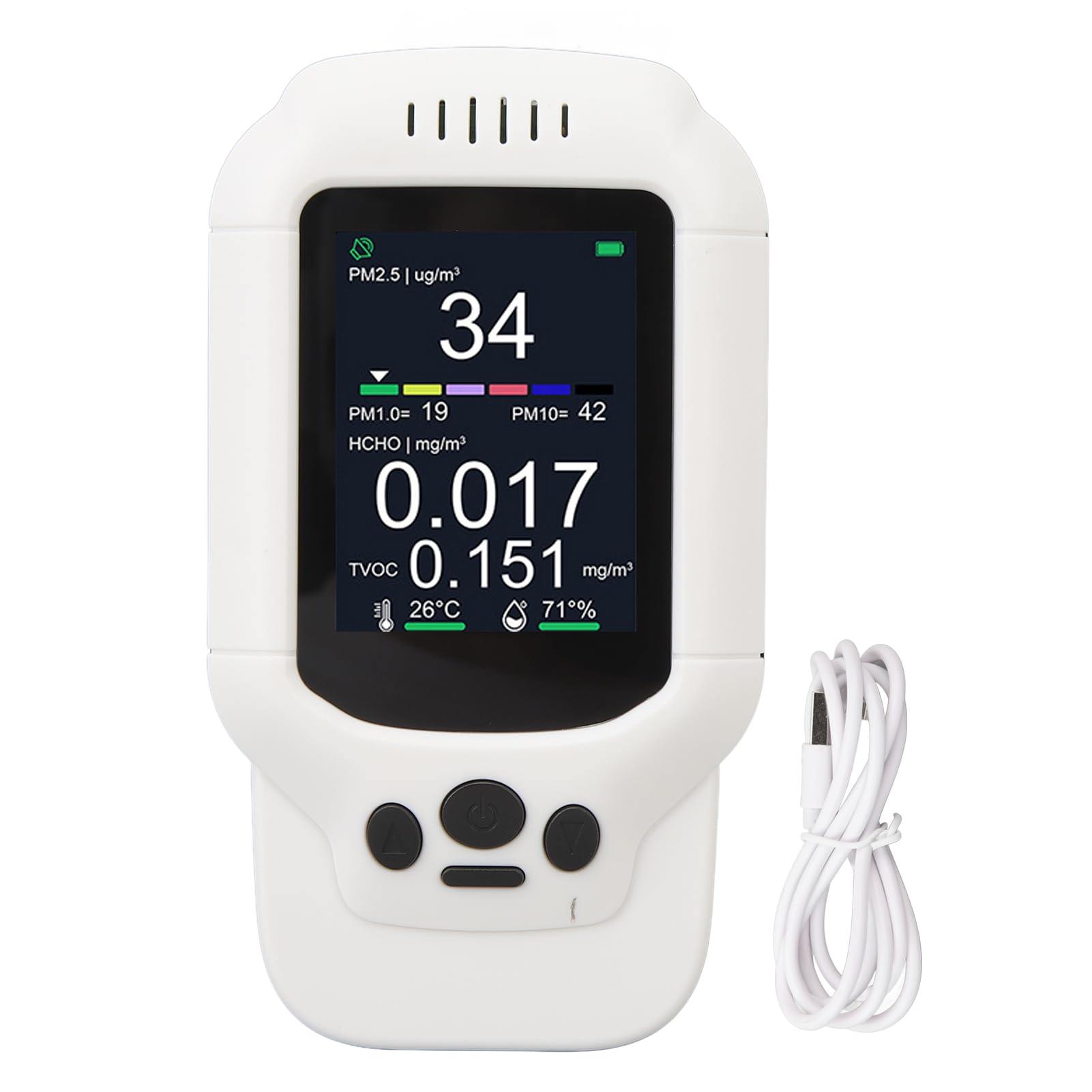 Versatile Indicatore di qualità Dell'aria Interna con Sensore di umidità della Temperatura, Display LCD 2,8 Pollici, Batteria Ricaricabile