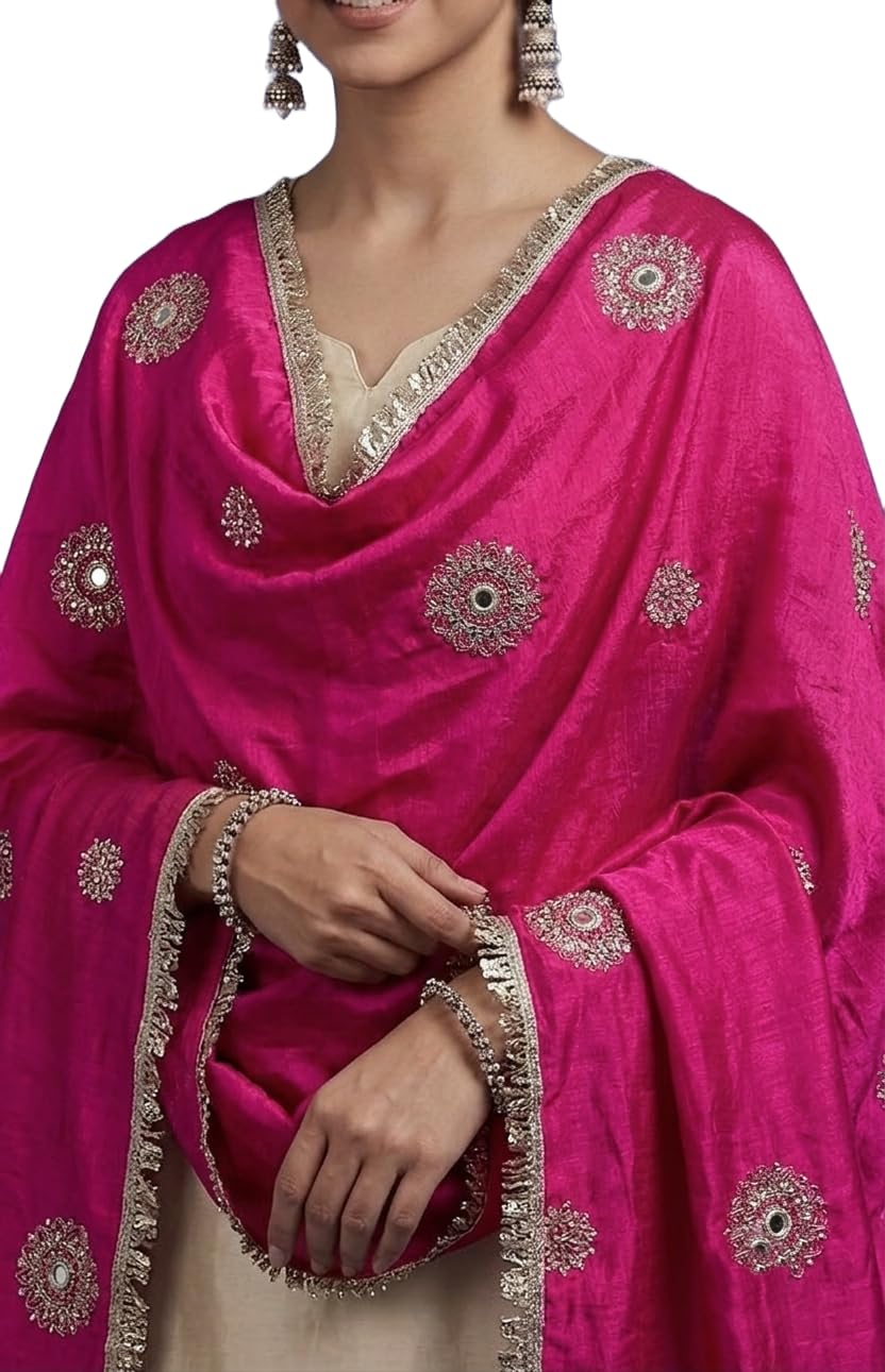 drape essence Women's Golden Sequins Butti and Mirrorwork Chinon Georgette Dupatta With sequins Border |Chinon Georgette fabric| Full 2.5 Mtr Length | Ideal for Festivewear.-picture-23