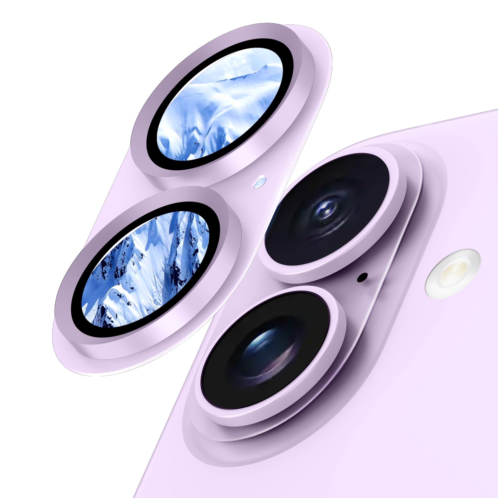 Protector de lente de cámara para iPhone 17/16/16 Plus, aleación de aluminio, cristal de zafiro, cubierta de pantalla de cámara, compatible con fundas, color lavanda