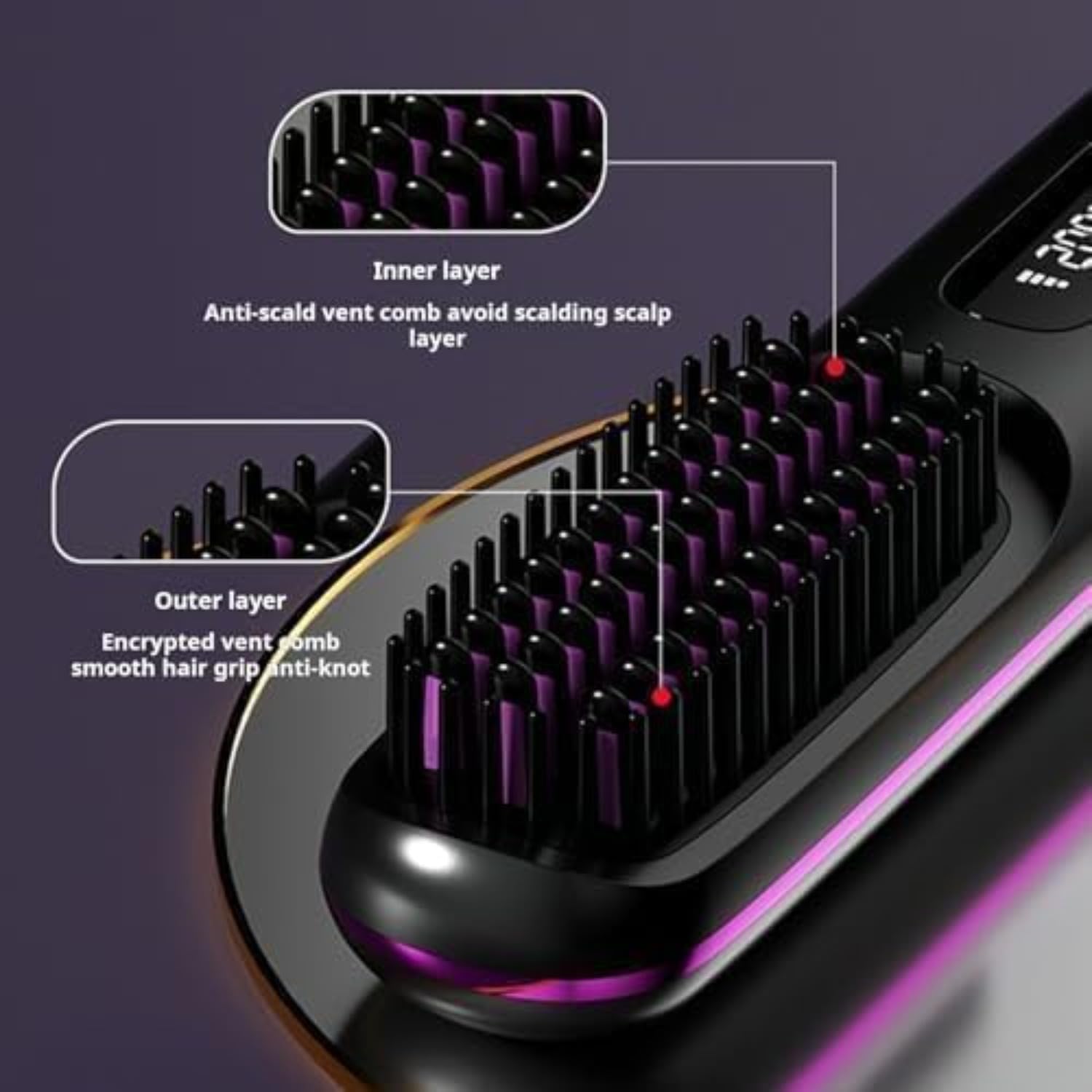 Brush Pro for Short Hair,Brush Pro Canada for Travel, with Led Display, for Short/Medium/Long/Curly Hair (Black) - Image 3