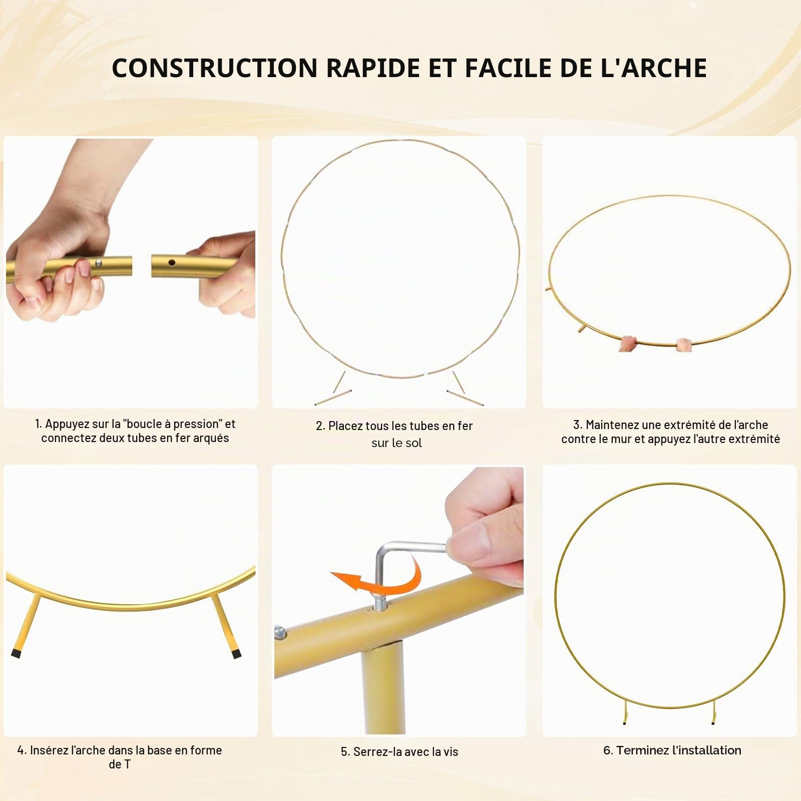 Arche Ballon, Support Arche Ballon Anniversaire 2.2 M, Kit Arche Cercle en Metal, Support Toile de Fond pour Arche de Decoration Anniversaire,Mariage et Noël